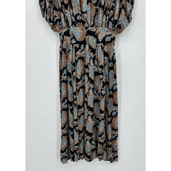 vintage 70s MAXI DRESS floral blouson ruched shoulder chiffon retro autumn S M - Picture 4 of 7